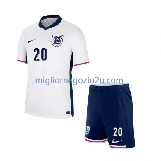 Maglia Inghilterra Phil Foden 20 Bambino Casa Divisa Euro 2024 Manica Corta