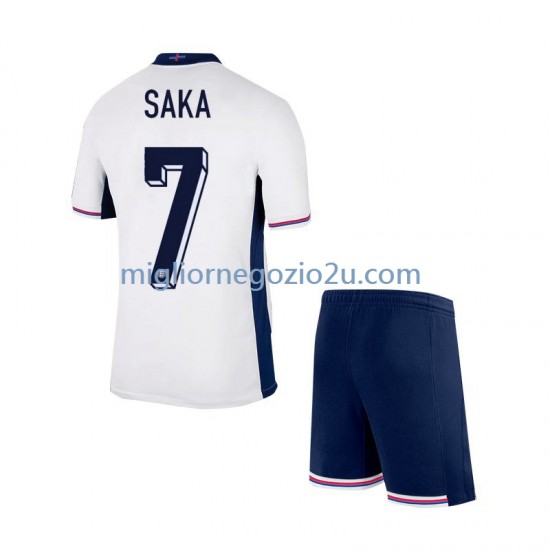 Maglia Inghilterra SAKA 7 Bambino Casa Divisa Euro 2024 Manica Corta