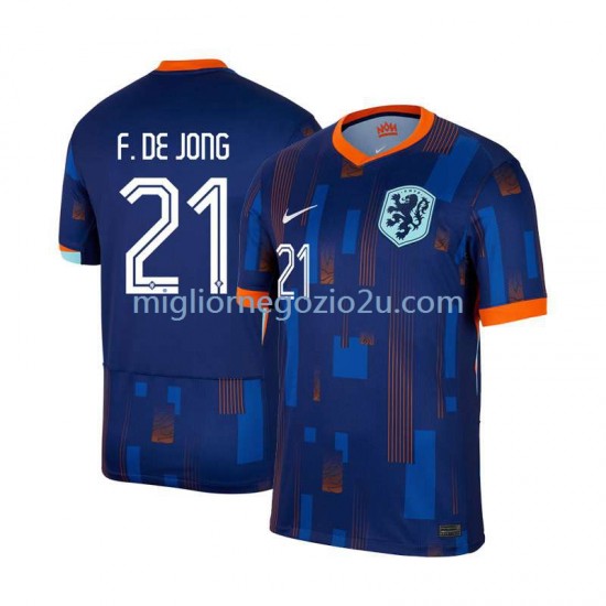 Maglia Paesi Bassi Frenkie de Jong 21 Uomo Trasferta Divisa Euro 2024 Manica Corta