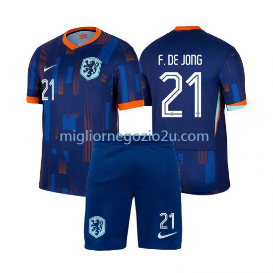Maglia Paesi Bassi Frenkie de Jong 21 Bambino Trasferta Divisa Euro 2024 Manica Corta