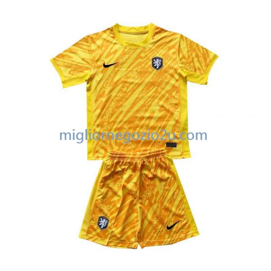 Maglia Paesi Bassi Portiere Bambino Trasferta Divisa Euro 2024 Manica Corta