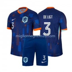 Maglia Paesi Bassi Matthijs de Ligt 3 Bambino Trasferta Divisa Euro 2024 Manica Corta