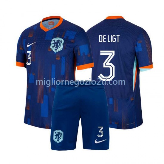 Maglia Paesi Bassi Matthijs de Ligt 3 Bambino Trasferta Divisa Euro 2024 Manica Corta
