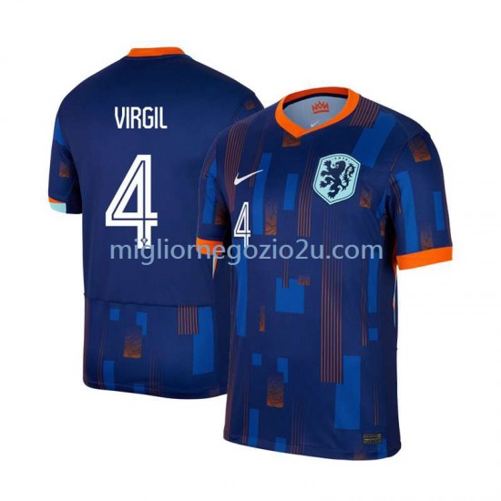 Maglia Paesi Bassi Virgil van Dijk 4 Uomo Trasferta Divisa Euro 2024 Manica Corta