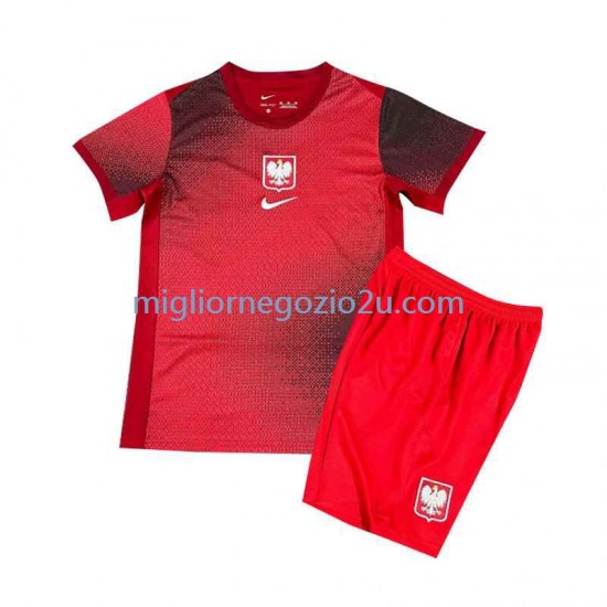Maglia Polonia Bambino Trasferta Divisa Euro 2024 Manica Corta