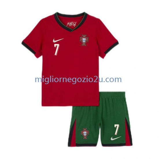 Maglia Portogallo Cristiano Ronaldo 7 Bambino Casa Divisa Euro 2024 Manica Corta