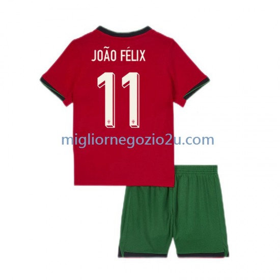 Maglia Portogallo Joao Felix 11 Bambino Casa Divisa Euro 2024 Manica Corta