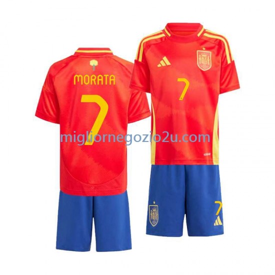Maglia Spagna Alvaro Morata 7 Bambino Casa Divisa Euro 2024 Manica Corta