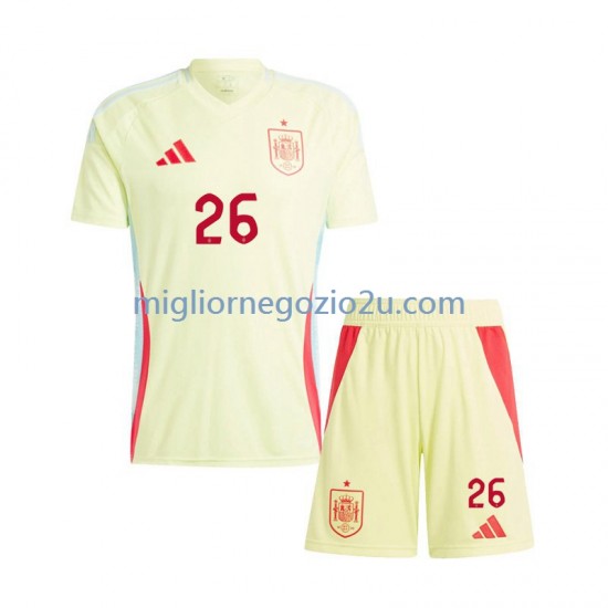 Maglia Spagna Pedri 26 Bambino Trasferta Divisa Euro 2024 Manica Corta