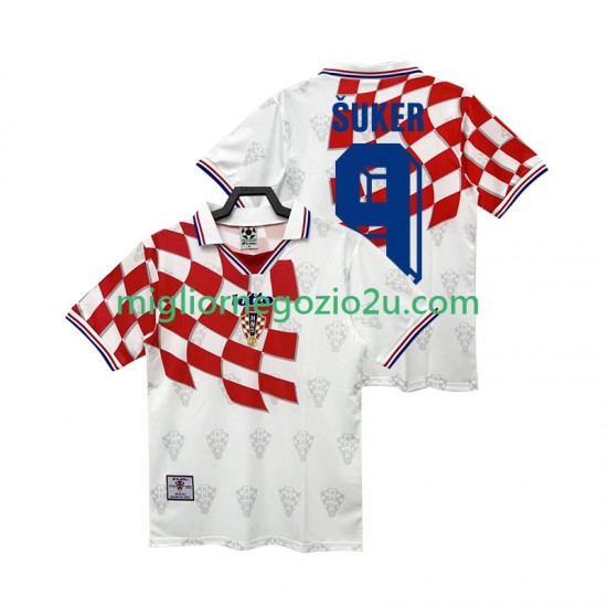Maglia Croazia BSUKER 9 Retro Uomo Casa Divisa 1998 Manica Corta