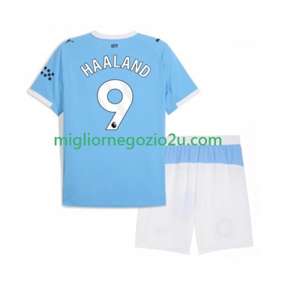 Maglia Manchester City Erling Haaland 9 Bambino Casa Divisa 2025-2026 Manica Corta