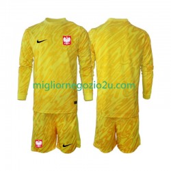 Maglia Polonia Portiere Bambino Casa Divisa 2024 Manica Lunga