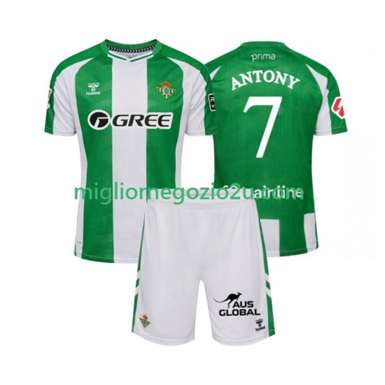 Maglia Real Betis Antony 7 Bambino Casa Divisa 2025-2026 Manica Corta