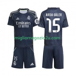 Maglia Real Madrid Arda Guler 15 Bambino Trasferta Divisa 2025-2026 Manica Corta