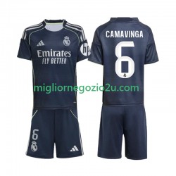 Maglia Real Madrid Camavinga 6 Bambino Trasferta Divisa 2025-2026 Manica Corta