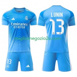 Maglia Real Madrid Andriy Lunin 13 Portiere Bambino Casa Divisa 2025-2026 Manica Corta