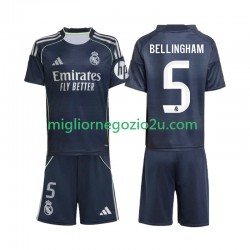 Maglia Real Madrid Jude Bellingham 5 Bambino Trasferta Divisa 2025-2026 Manica Corta