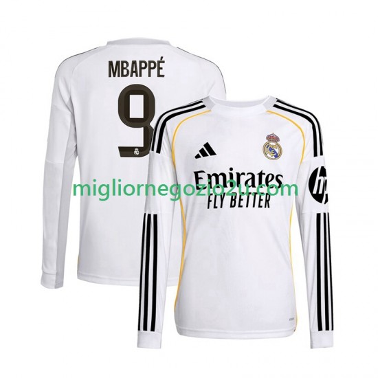 Maglia Real Madrid Mbappé Kylian 9 Uomo Casa Divisa 2025-2026 Manica Lunga
