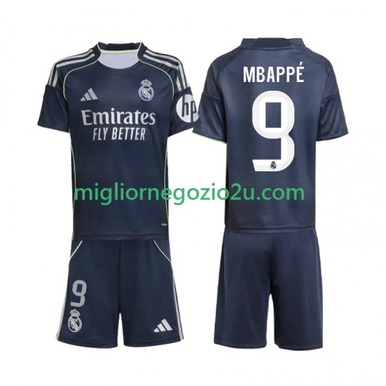 Maglia Real Madrid Mbappé Kylian 9 Bambino Trasferta Divisa 2025-2026 Manica Corta