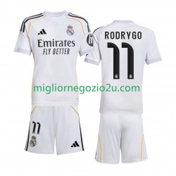 Maglia Real Madrid Rodrygo 11 Bambino Casa Divisa 2025-2026 Manica Corta