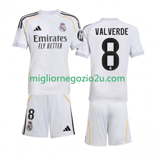 Maglia Real Madrid Valverde 8 Bambino Casa Divisa 2025-2026 Manica Corta