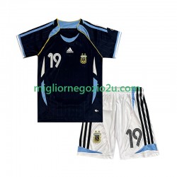 Maglia Argentina Lionel Messi 19 Retro Bambino Trasferta Divisa 2006 Manica Corta