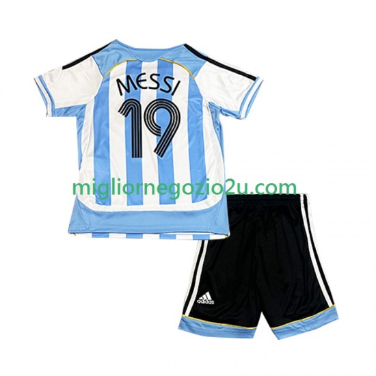 Maglia Argentina Lionel Messi 19 Retro Bambino Casa Divisa 2006 Manica Corta