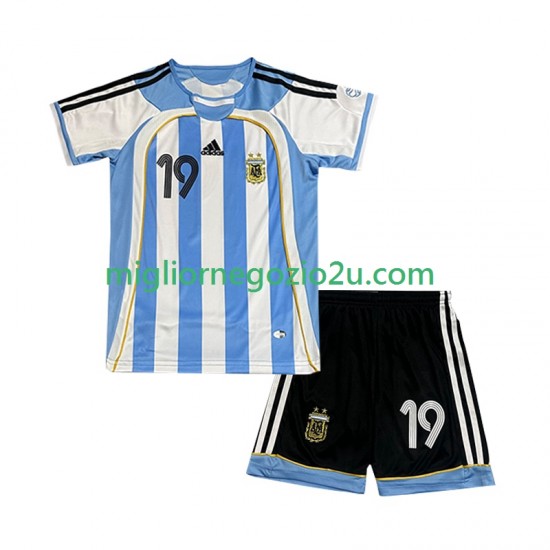 Maglia Argentina Lionel Messi 19 Retro Bambino Casa Divisa 2006 Manica Corta