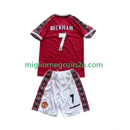Maglia Manchester United Beckham 7 Retro Bambino Casa Divisa 1998 1999 Manica Corta