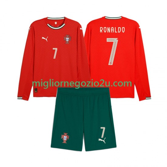 Maglia Portogallo Crstiano Roanldo 7 Bambino Casa Divisa 2025 Manica Lunga
