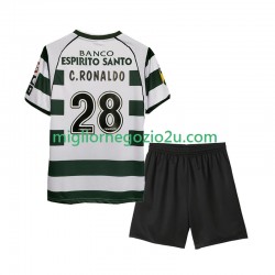 Maglia Sporting CP Cristiano Ronaldo 28 2001 2003 Retro Bambino Casa Divisa Manica Corta