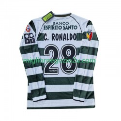 Maglia Sporting CP Cristiano Ronaldo 28 2001 2003 Retro Uomo Casa Divisa Manica Lunga