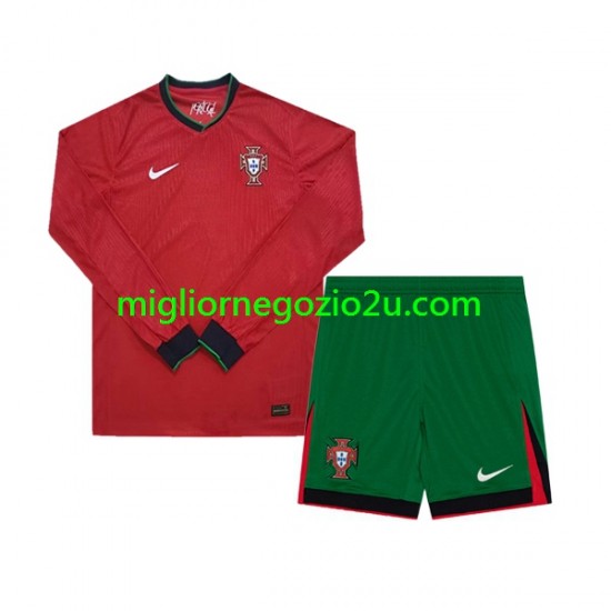 Maglia Portogallo Bambino Casa Divisa Euro 2024 Manica Lunga