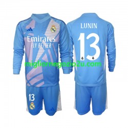Maglia Real Madrid Andriy Lunin 13 Portiere Bambino Casa Divisa 2024-2025 Manica Lunga