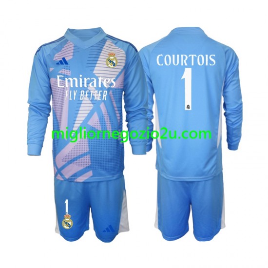 Maglia Real Madrid Thibaut Courtois 1 Portiere Bambino Casa Divisa 2024-2025 Manica Lunga