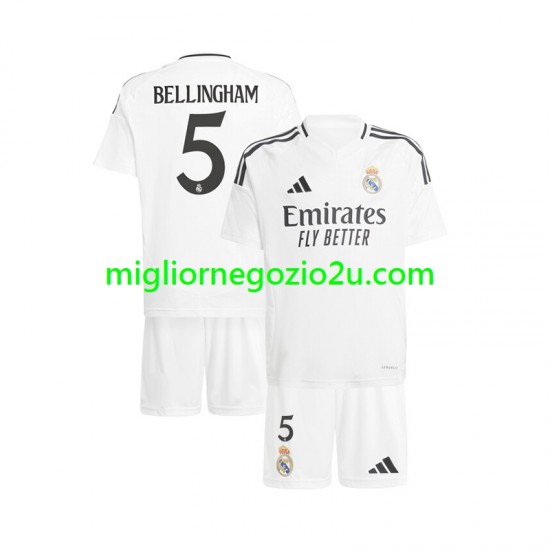 Maglia Real Madrid Jude Bellingham 5 Bambino Casa Divisa 2024-2025 Manica Corta