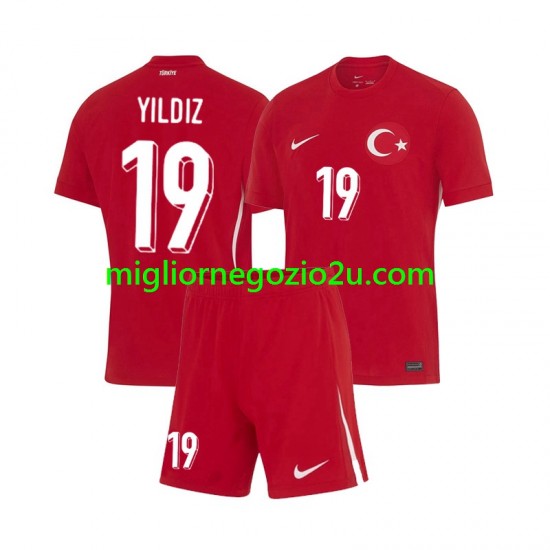 Maglia Turchia Kenan Yıldız 19 Bambino Trasferta Divisa Euro 2024 Manica Corta