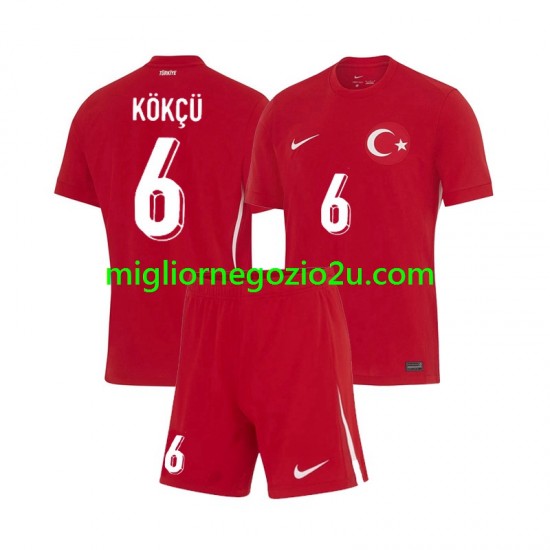 Maglia Turchia Orkun Kokcu 6 Bambino Trasferta Divisa Euro 2024 Manica Corta