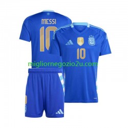 Maglia Argentina Lionel Messi 10 Copa America 2024 Bambino Trasferta Divisa Manica Corta