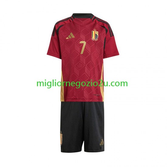 Maglia Belgio De Bruyne 7 Bambino Casa Divisa Euro 2024 Manica Corta