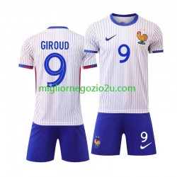 Maglia Francia Olivier Giroud 9 Bambino Trasferta Divisa Euro 2024 Manica Corta