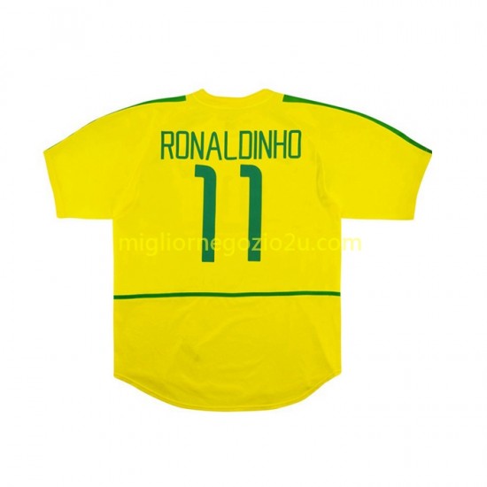 Maglia Brasile RONALDINHO 11 Retro Uomo Casa Divisa 2002 Manica Corta