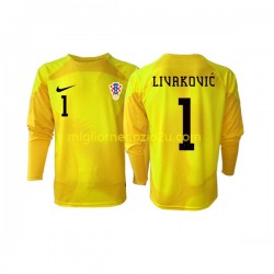 Maglia Croazia Dominik Livakovic 1 Portiere Uomo Casa Divisa Mondiali 2022 Manica Lunga