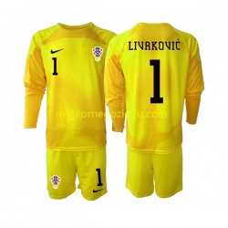 Maglia Croazia Dominik Livakovic 1 Portiere Bambino Casa Divisa Mondiali 2022 Manica Lunga