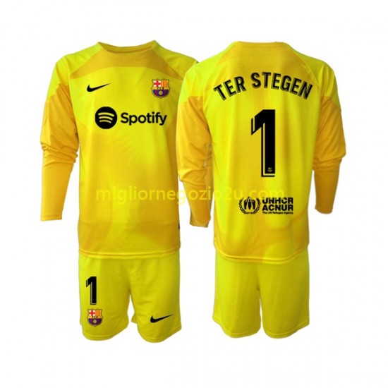 Maglia FC Barcelona Ter Stegen 1 Portiere Bambino Quarta Divisa 2022-2023 Manica Lunga