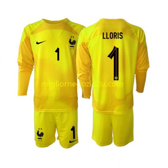 Maglia Francia Hugo Lloris 1 Portiere Bambino Terza Divisa Mondiali 2022 Manica Lunga
