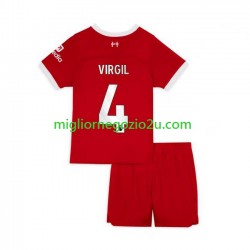 Maglia Liverpool Virgil van Dijk 4 Bambino Casa Divisa 2023-2024 Manica Corta