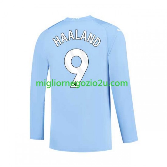 Maglia Manchester City Haaland 9 Uomo Casa Divisa 2023-2024 Manica Lunga