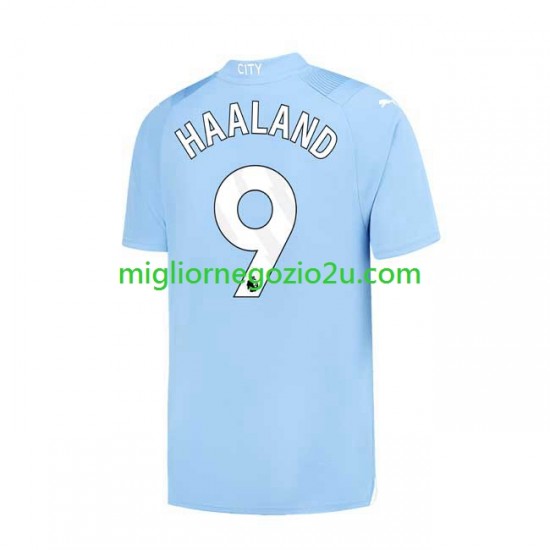 Maglia Manchester City Haaland 9 Uomo Casa Divisa 2023-2024 Manica Corta