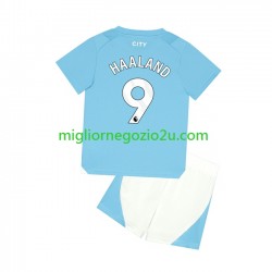Maglia Manchester City Haaland 9 Bambino Casa Divisa 2023-2024 Manica Corta